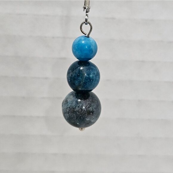 NEW, Set of 2, Amazonite and Apatite beaded earrings. - Picture 3 of 4